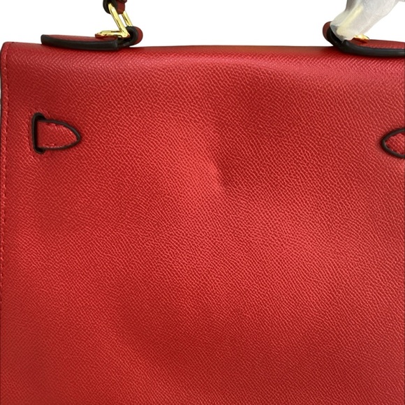 Red Leather Satchel Crossbody Handbag 26 CM - Picture 7 of 7